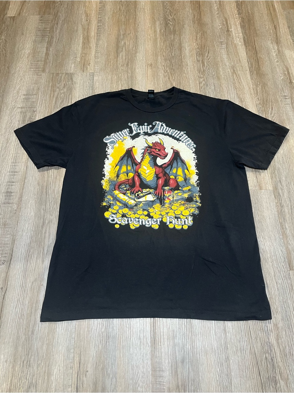 Black Dragon‎ Graphic Tee with Ornate White and Light Blue Lettering